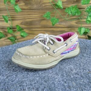 SPERRY Girls Boat Shoe Intrepid Sz T 8.5 Medium Brown Leather‎ Lace Up